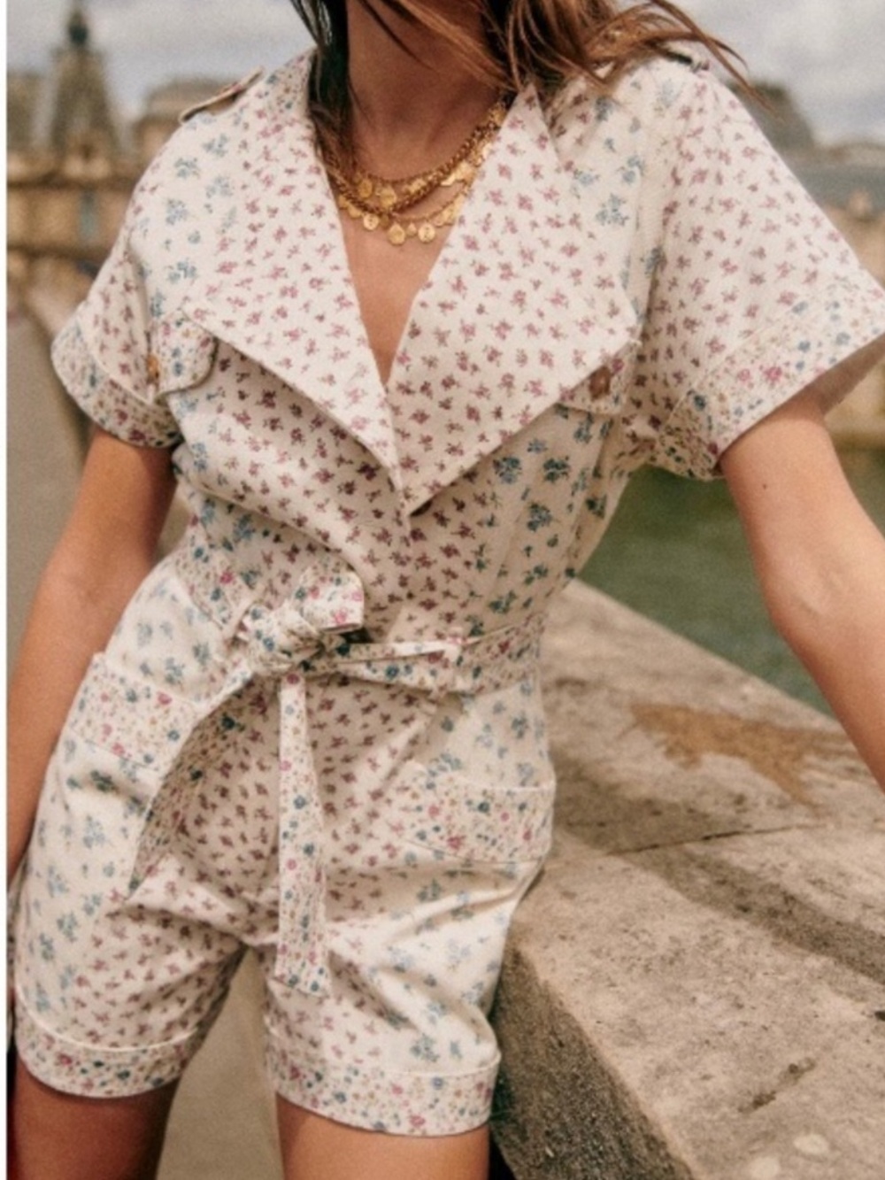 New Sezane Gallipoli Floral Denim Romper in Size 38 (6)